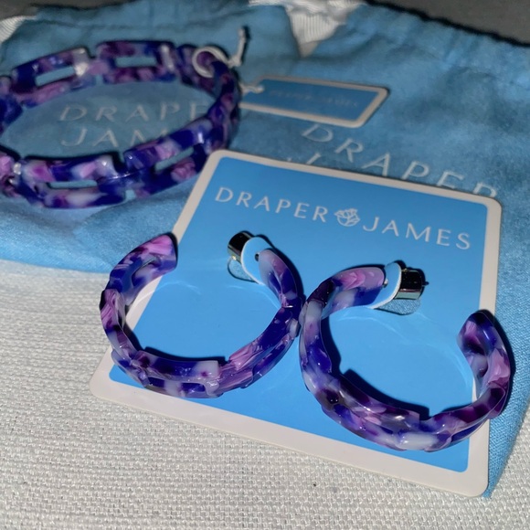 NWT Draper James Chainlink Bracelet & Hoop Earrings matching set purple tortoise - Picture 7 of 12